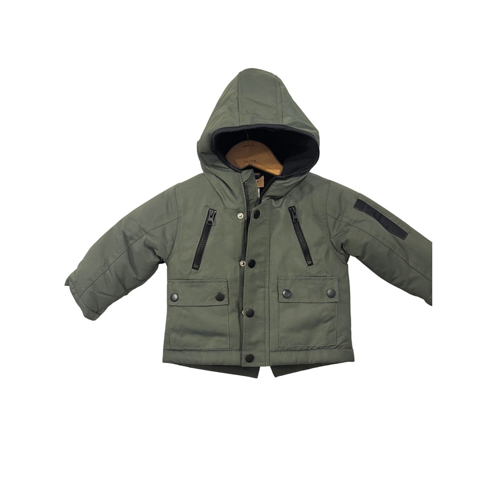 Brooklyn Boys Olive Green Hooded Fleece Lined Parka Jacket 12M
